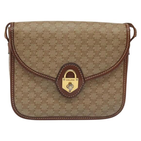 CELINE Macadam Canvas Shoulder Bag Pvc Leather Beige Brown Gold - Picture 2 of 13